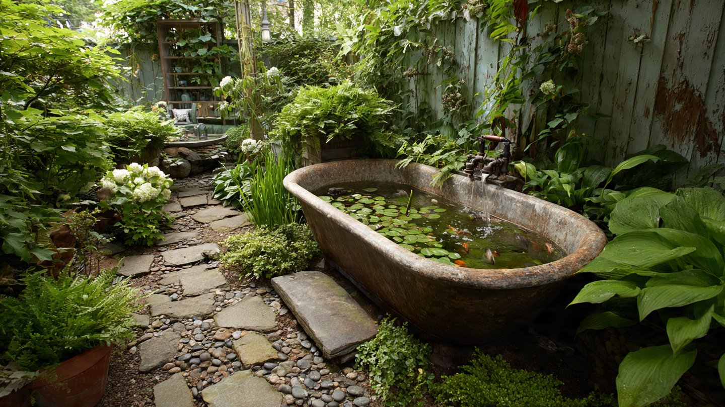 How Can You Transform an Old Bathtub into a Stunning Garden Pond?